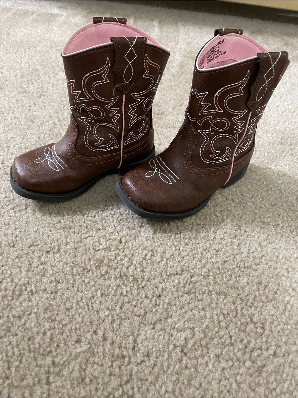 Brown Kids' Cowboy Boots with Pink Interior